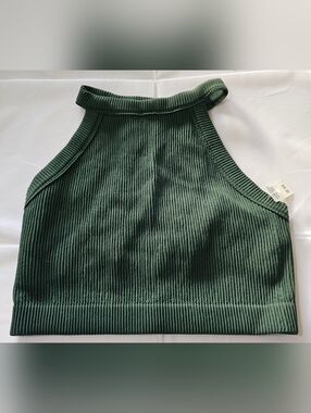 aerie Ribbed Halter Crop Top in Forest Green